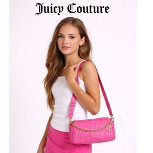 Juicy Couture Pink Quilted Shoulder Bag Y2K Glam Logo Gold Chain Purse